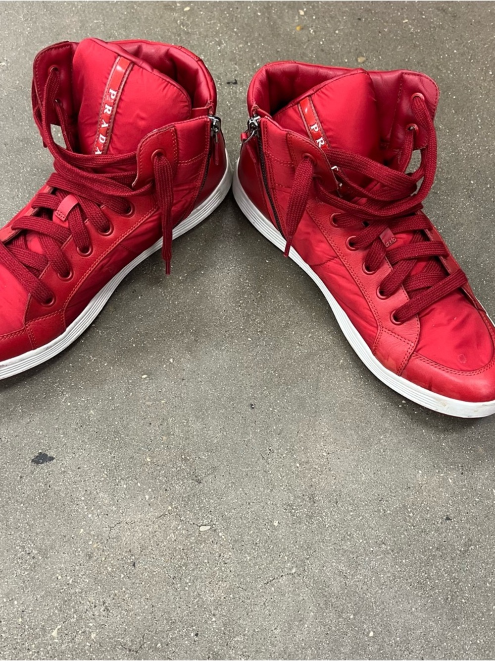 Prada Red High-Top Sneakers with White Soles - Picture 4 of 10